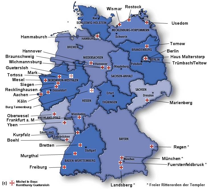 Templerkarte der Komthureyen in Deutschland